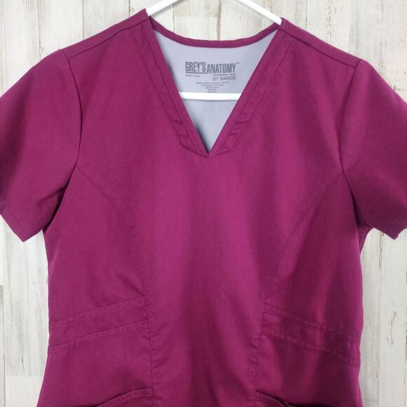 Grey's Anatomy V-Neck Scrub Top Maroon Size Small - Picture 4 of 11